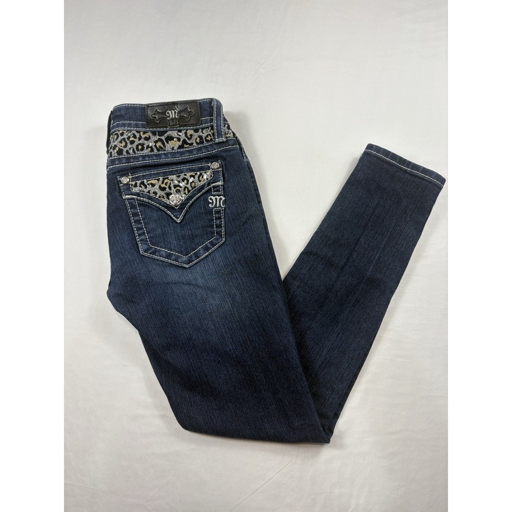 Miss Me Jeans Low Rise Skinny Embellished Leopard Pocket Denim Women's 26.